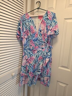 Lilly Pulitzer Blue & Pink Tropical Wrap One-Piece